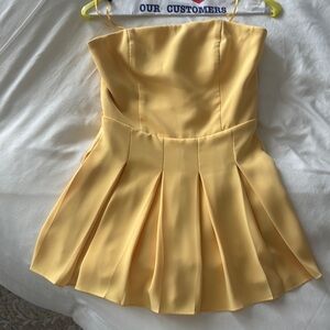 Amanda Uprichard Yellow Strapless Pleated Romper